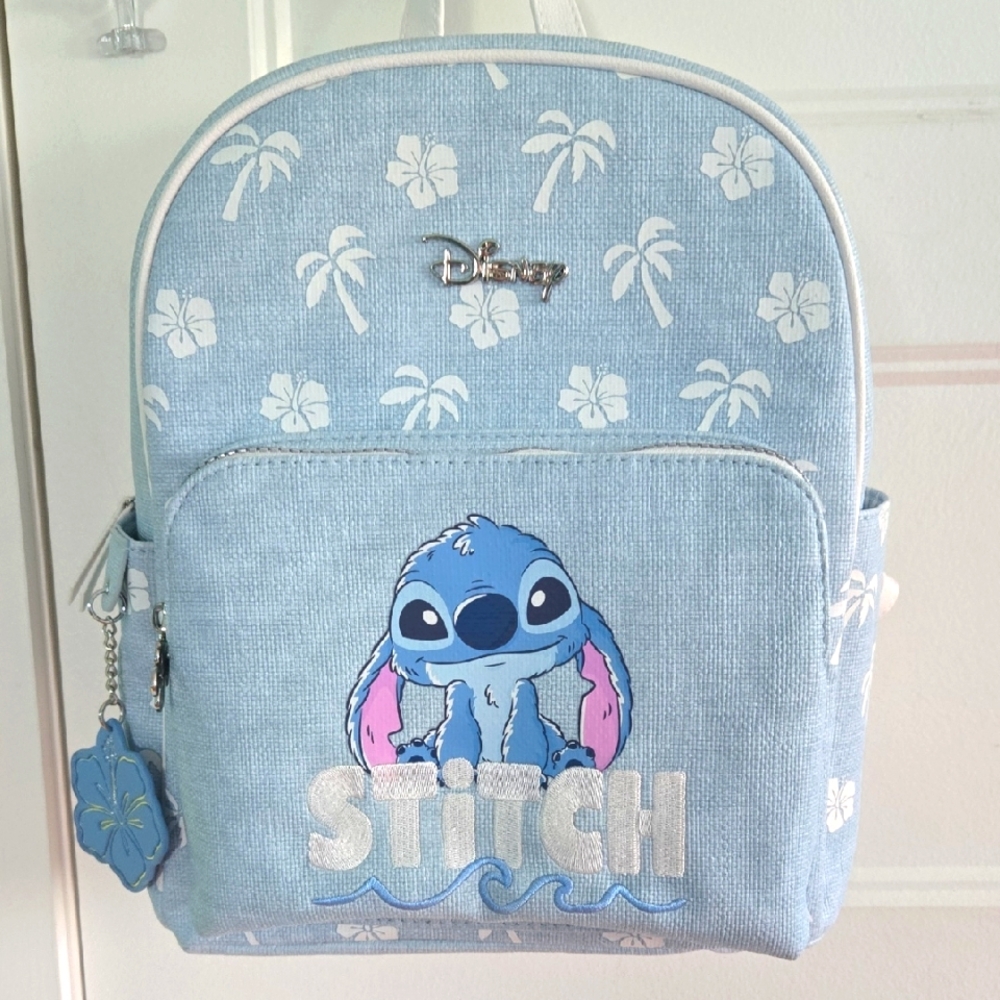 Disney Primark Stitch Backpack NWT New W Tags Blue White Zipper Pockets Palm Tre